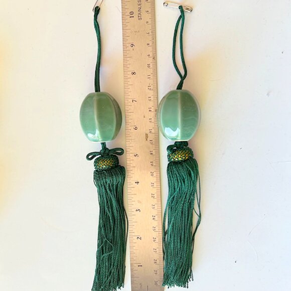 Large Porcelain Soft Green Bead Tiebacks  (Pair) - Picture 1 of 4
